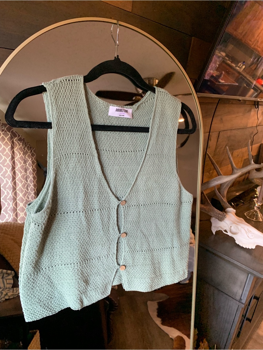 Double Zero Mint Green Knit Button-Front Sweater Vest